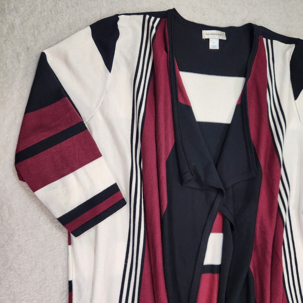 Christopher & Banks Color Block Open Front Cardigan Striped Knit Woman’s XL - Picture 4 of 12